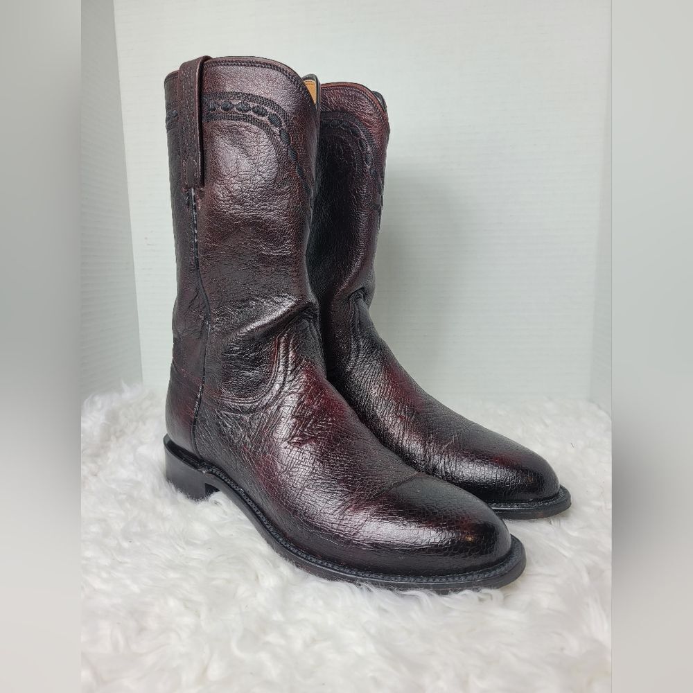 Vintage Lucchese 2000 Boots Mens Black Cherry Ostrich Smooth Quill Roper Exotic